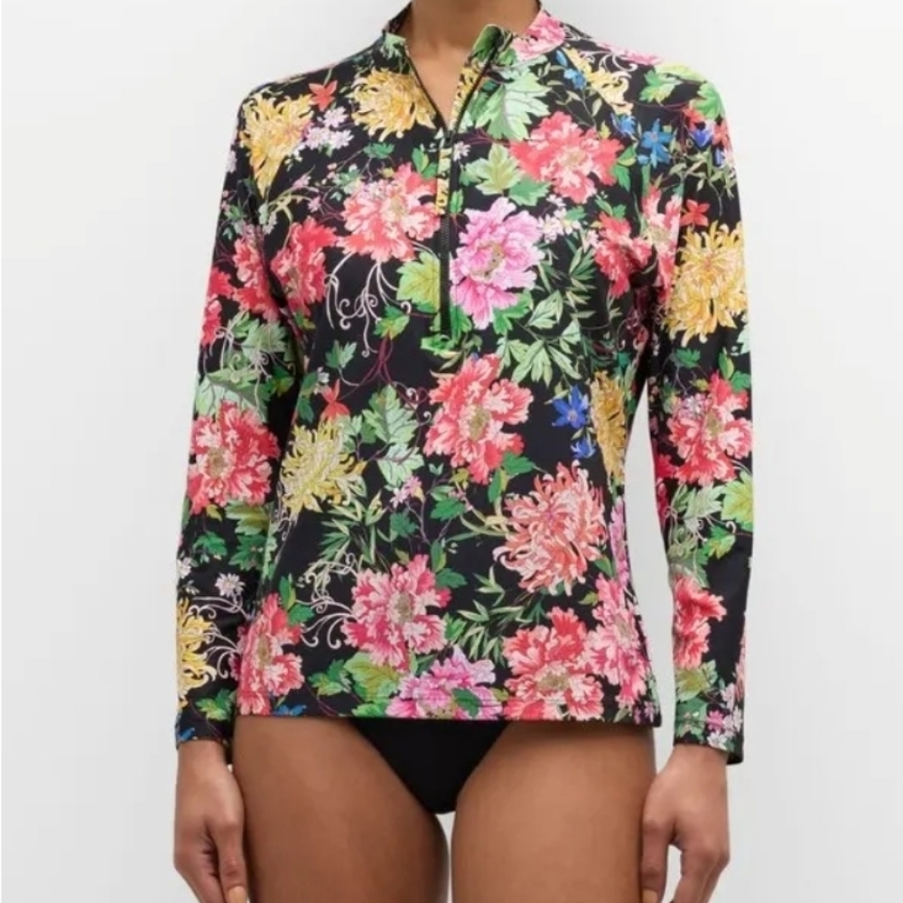 Johnny Was metalli notte long sleeve rashguard swim top Size Small‎